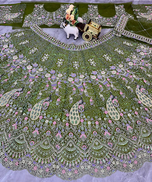 Latest Green Color Net Sequence Lehenga Choli