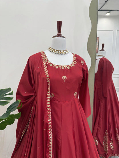 Latest Maroon Color Natural Crep Sequence Salwar Suit