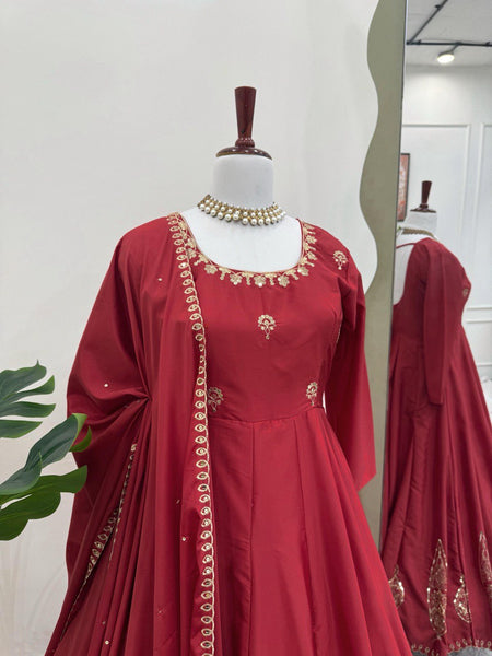 Latest Maroon Color Natural Crep Sequence Salwar Suit