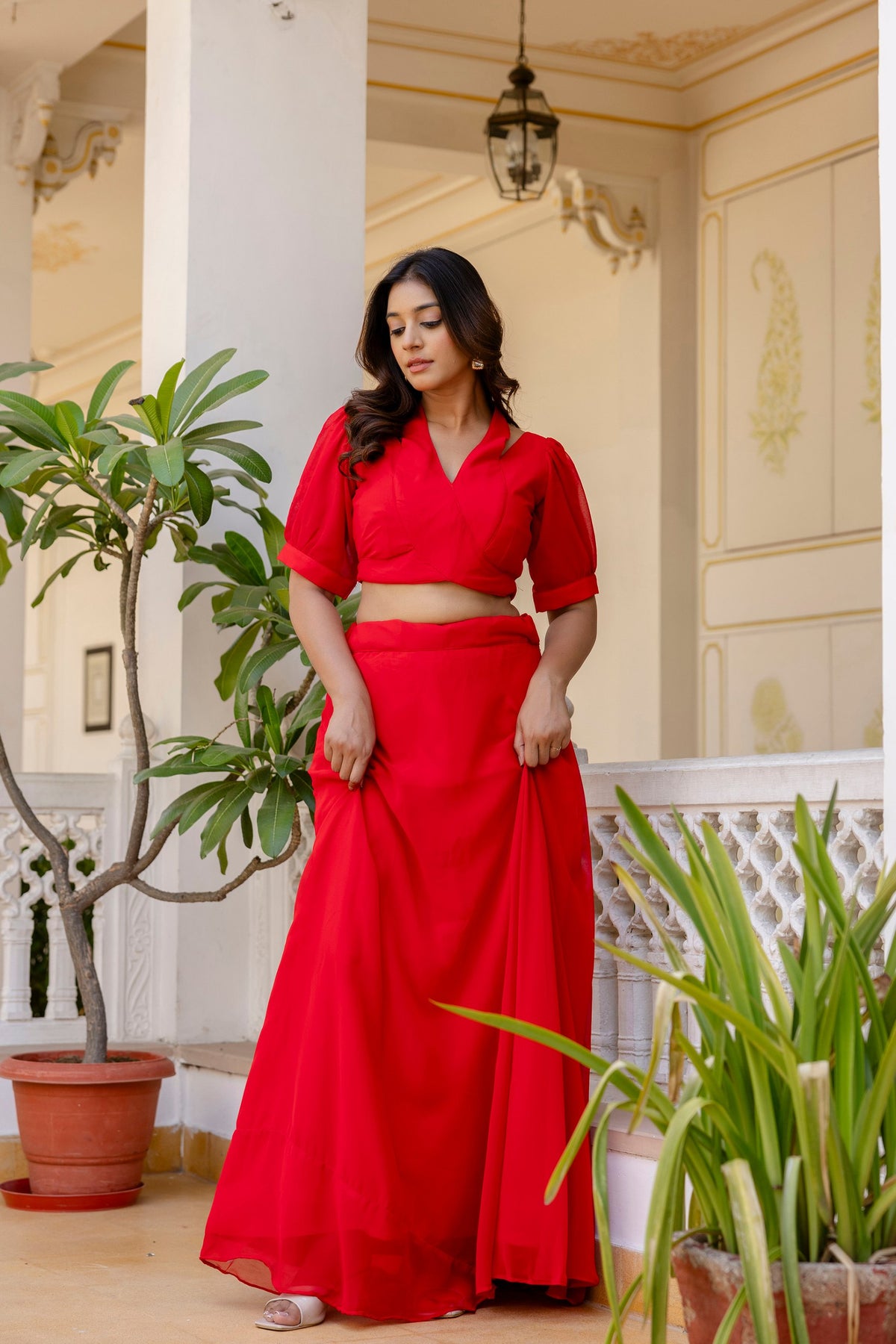 Red Color Georgette Ready to wear Lehenga Choli