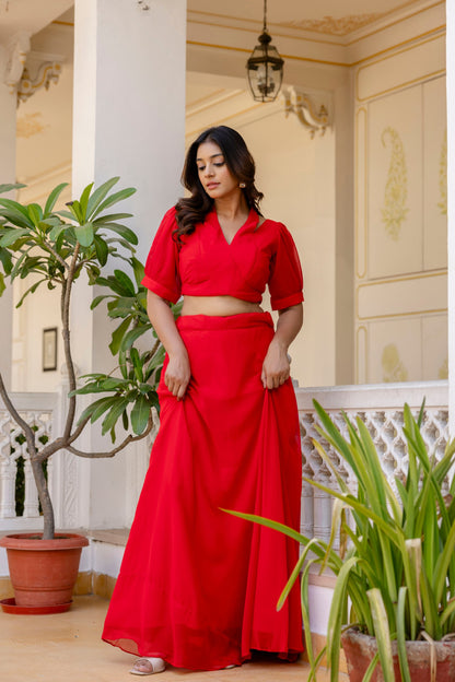 Red Color Georgette Ready to wear Lehenga Choli