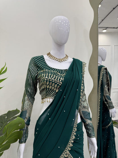 Latest Green Color Georgette Lehenga Saree