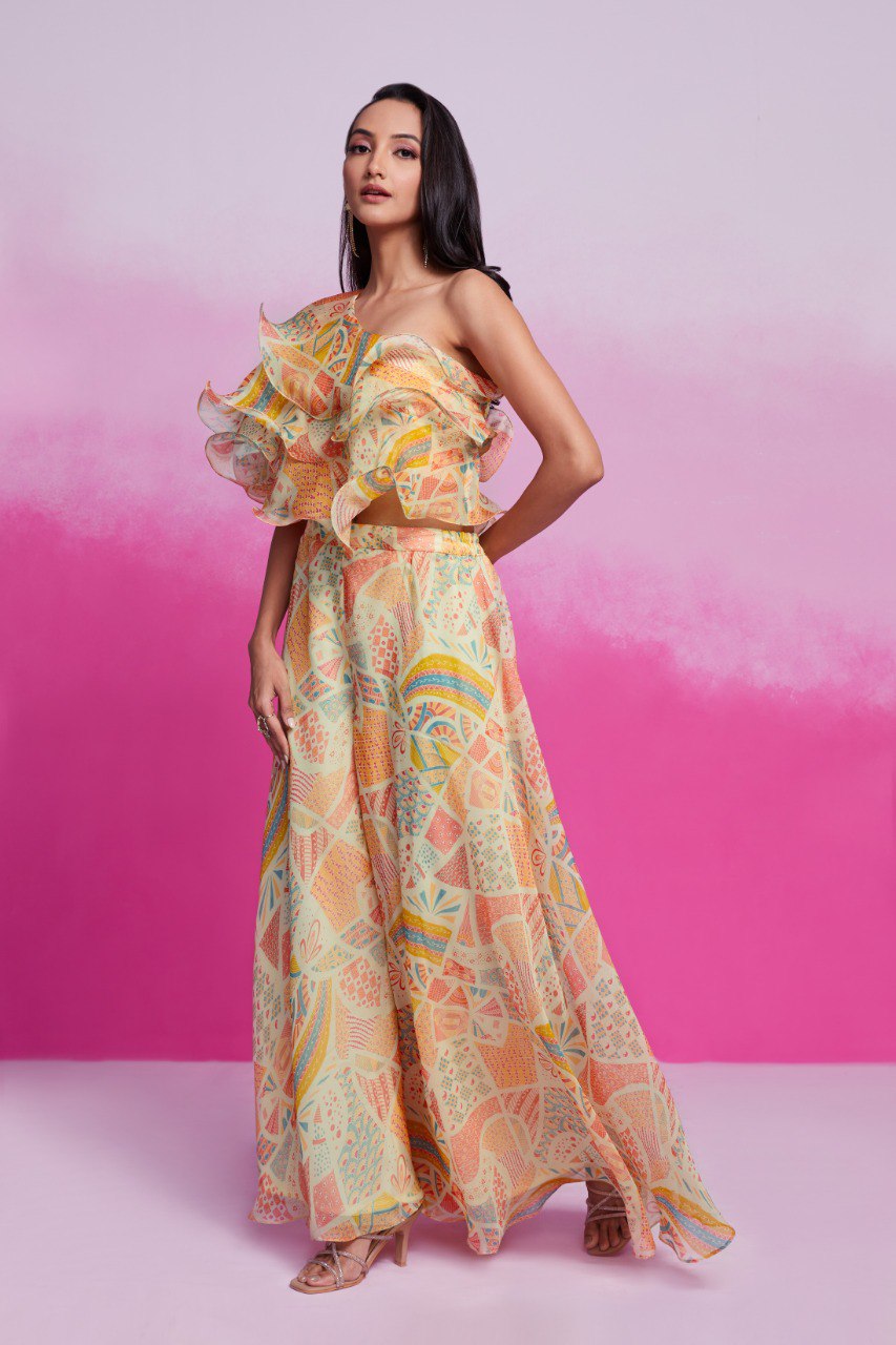 Cream Color Cape Palazzo Set