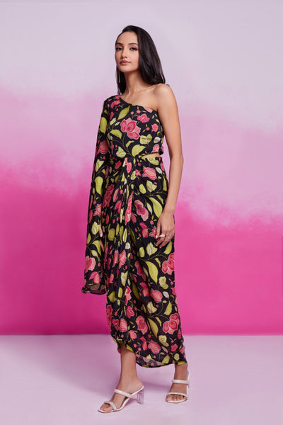 Black Color Chinon Silk Printed Co-Ord Set