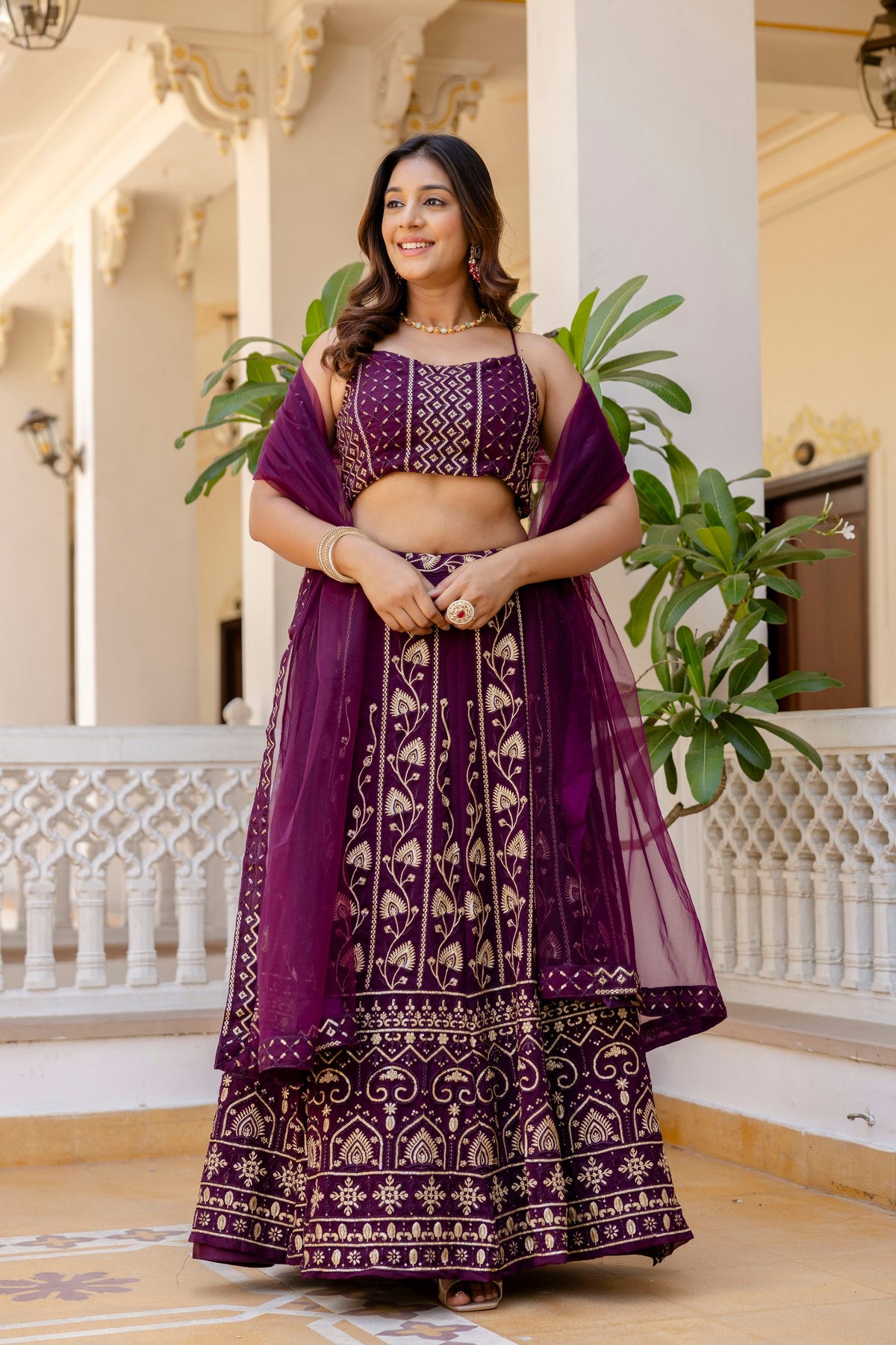 Wine Color Georgette Sequence Lehenga Choli