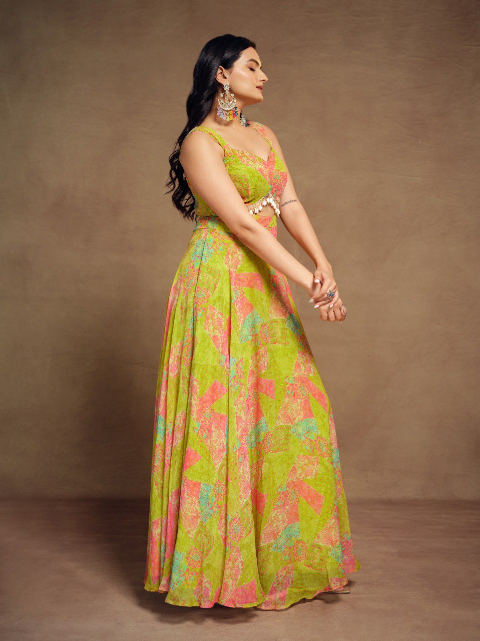 Green Color Georgette Digital Printed Gown