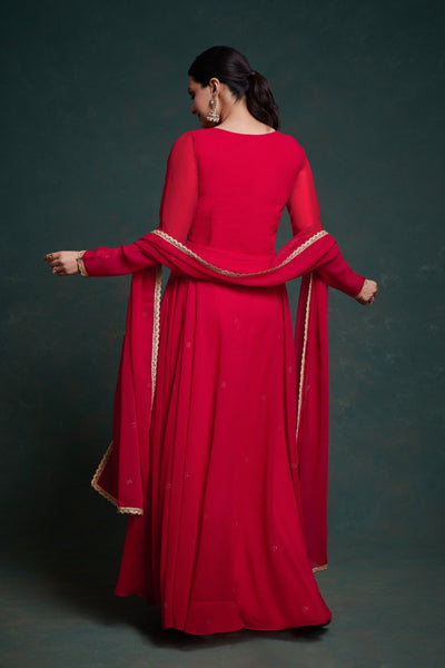 Party Wear Red Color Georgette Gotta Pattii Gown
