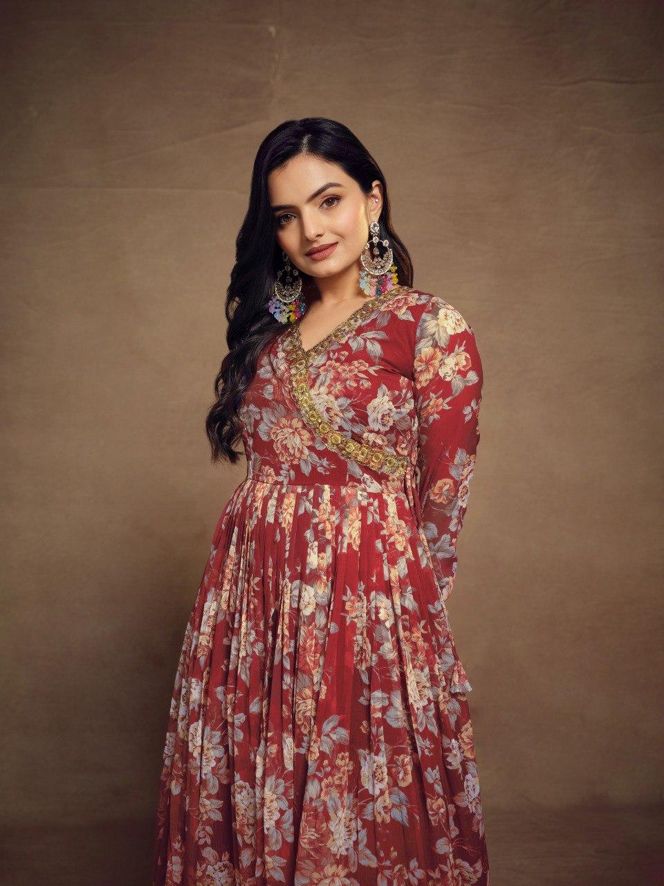 Red Color Chiffon Embroidered Zari Plazo Top Dupatta