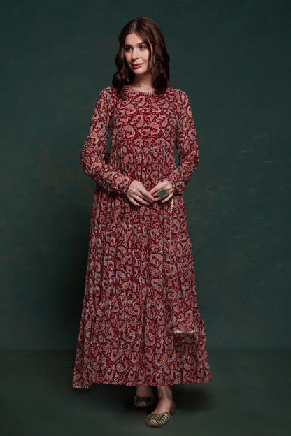 Maroon Color Georgette Printed Gown