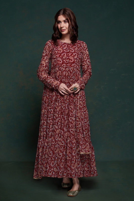 Maroon Color Georgette Printed Gown
