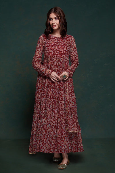 Maroon Color Georgette Printed Gown