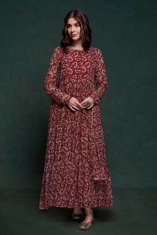 Maroon Color Georgette Printed Gown