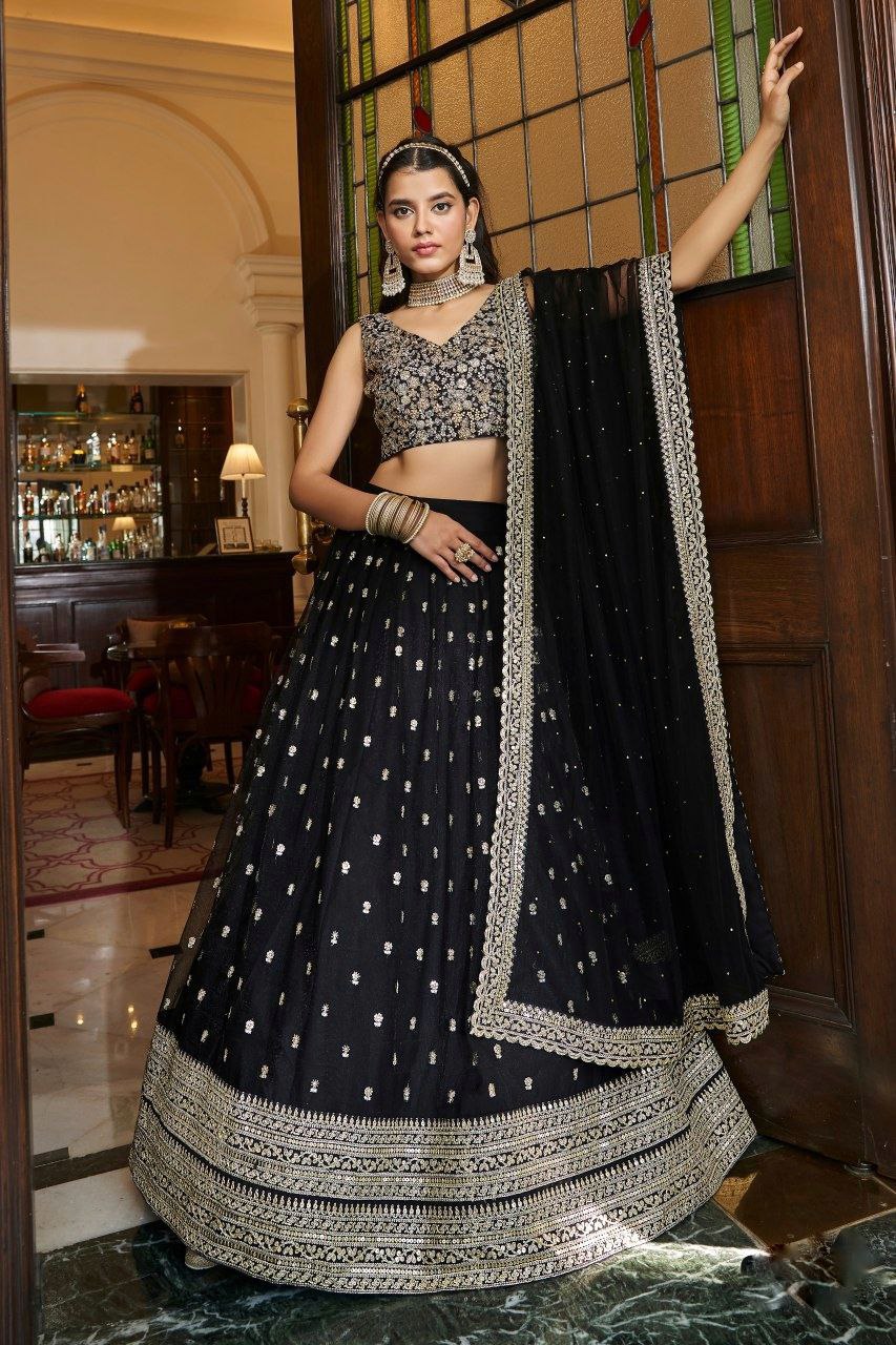 Latest Black Net Sequence Lehenga Choli