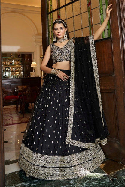 Latest Black Net Sequence Lehenga Choli