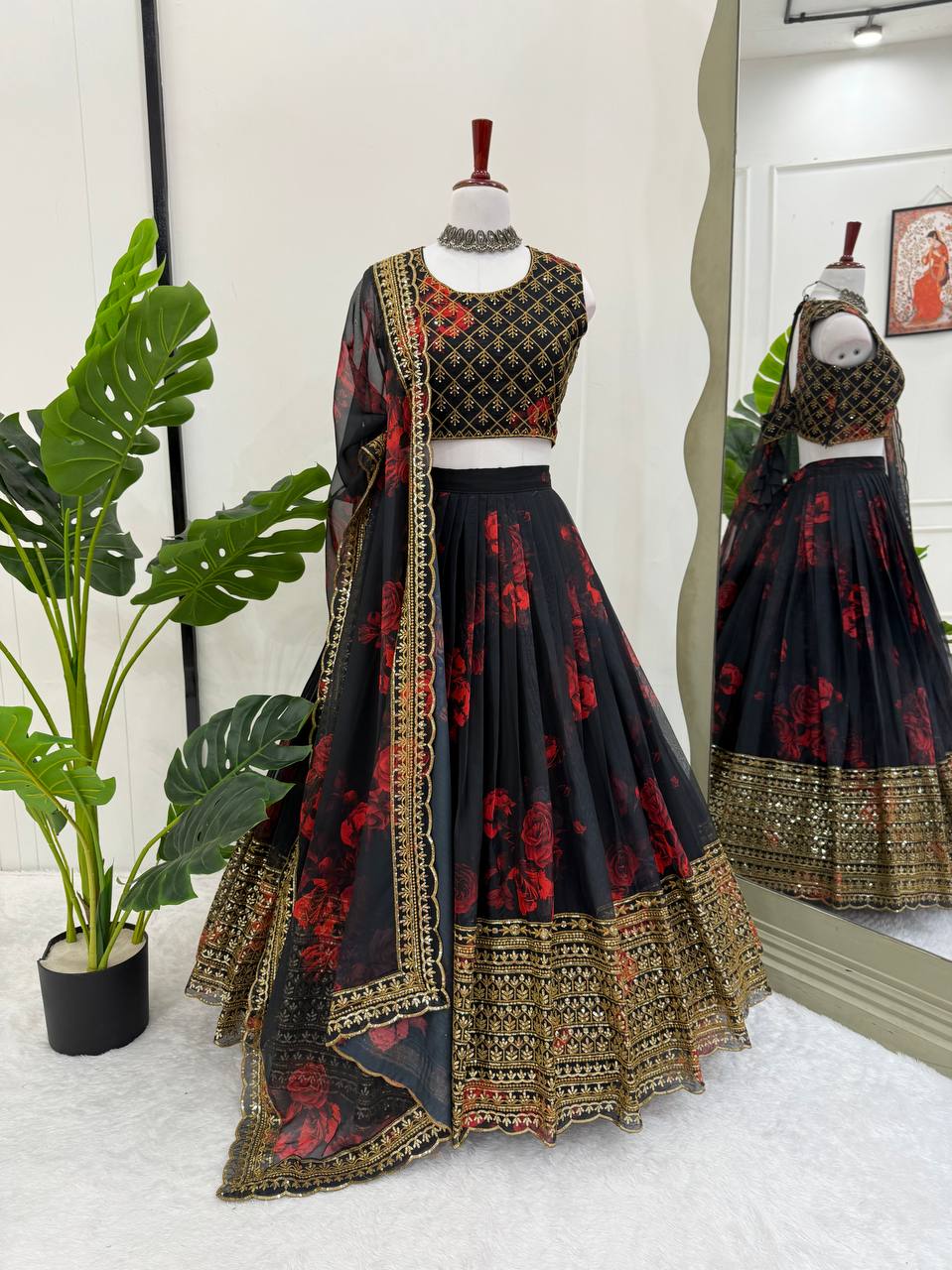 Black Color Tabby Organza Sequence Lehenga Choli
