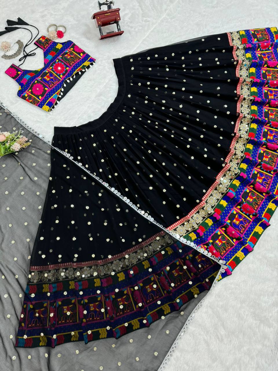 Latest Georgette Chine Stitch Kodi Work Lehenga Choli