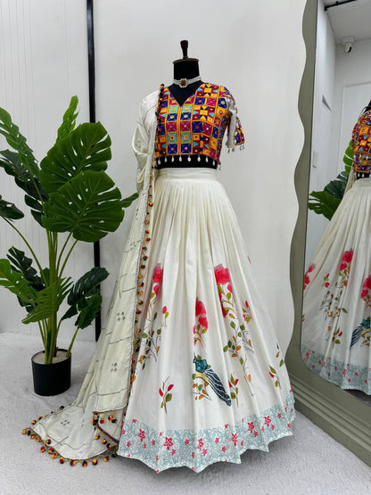 Off White Color Rayon Real Mirror Lehenga Choli