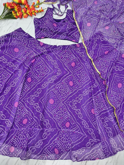 Designer Georgette Lehenga Choli with Printed Work & Lace Border Dupatta