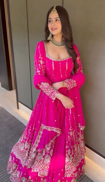 Pink Georgette Sequence Indo Western Lehenga