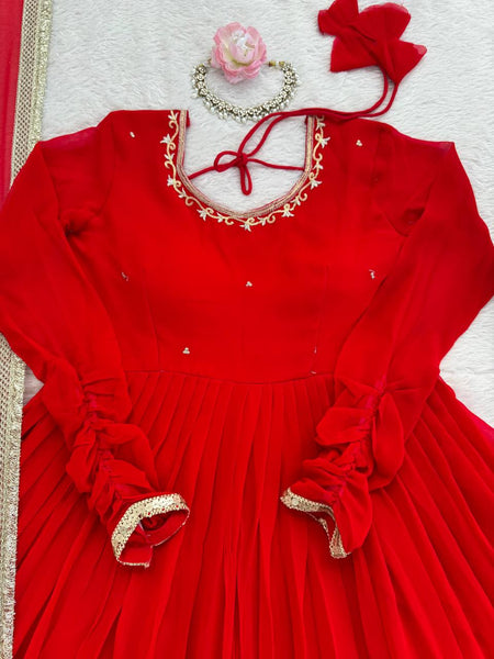 Designer Georgette Anarkali Suit with Pant & Dupatta | Wedding & Festive Collection