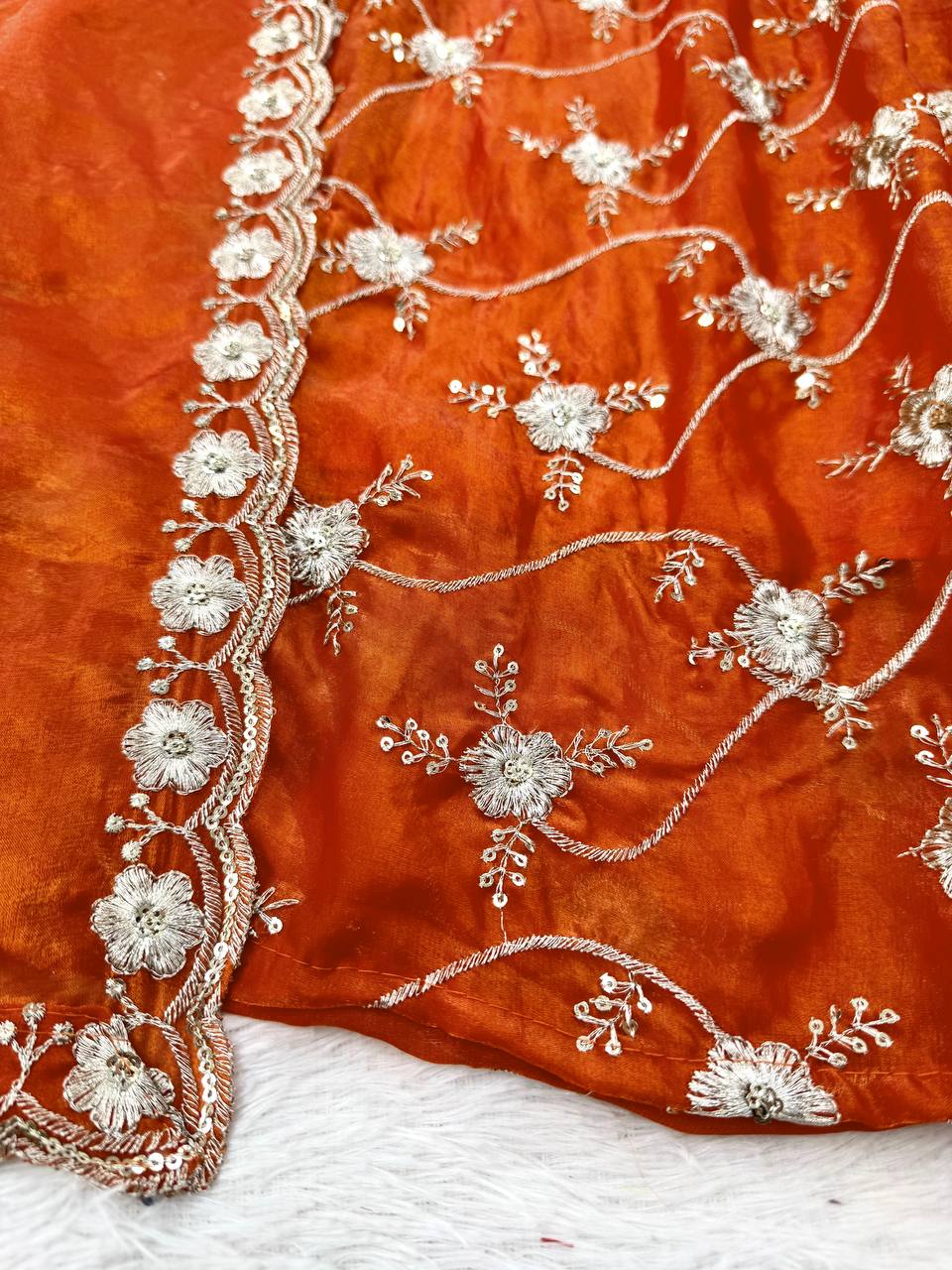 Orange Heavy Fendy Silk Anarkali Dress with Dupatta | Thread & Sequin Work | Sizes M to XXL