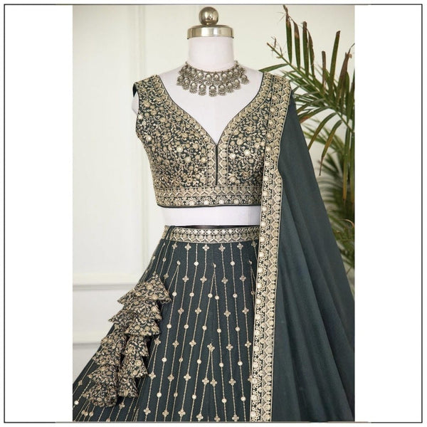 Grey Color Georgette Embroidery Lehenga Choli