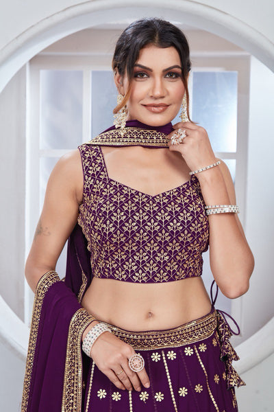 Wine Color Georgette Embroidery Lehenga Choli