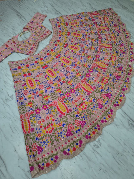 Premium Faux Georgette Embroidered Lehenga Choli With Sequins Work, Heavy Cancan & Net Dupatta – Wedding & Party Wear