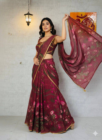 Velvet Peal Work ready to wear Saree