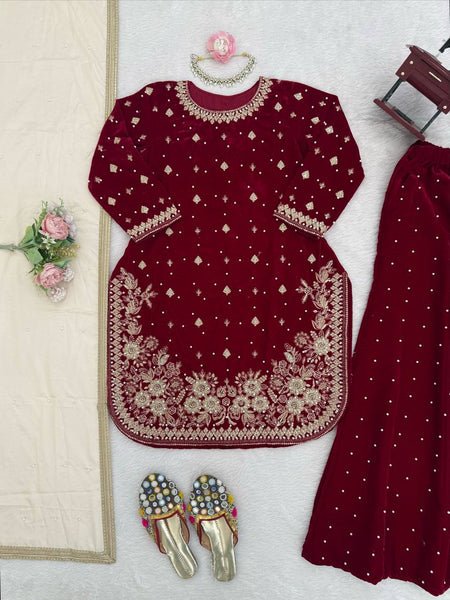 Velvet Pearl Work Plazo Suit