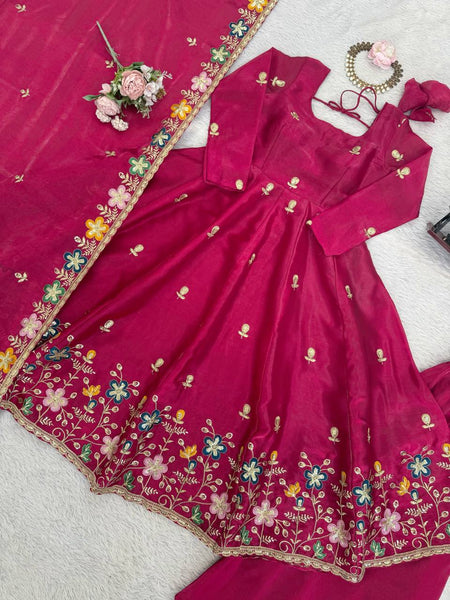Anarkali Silk Gown Plazo Dupatta