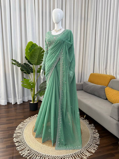 Sea Green Georgette Saree Blouse