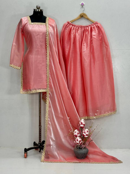 Premium Rani Pink Fendy Silk Palazzo Set