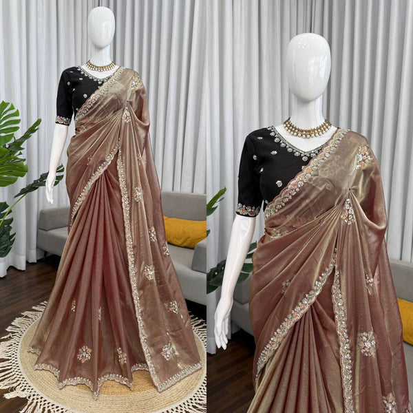 Premium Fendy Silk Saree with Hand-Crafted Beads & Sequence Embroidery