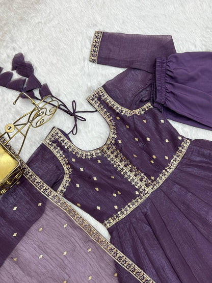 Crunchy Silk Anarkali Suit with Fancy Embroidery