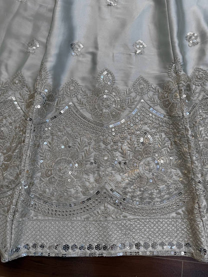 Elegant Silver Japan Satin Embroidered Lehenga Choli Set