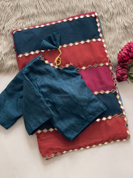 Bollywood Blockbuster: Premium Faux Georgette Saree with Real Mirror Work & Coding Lace