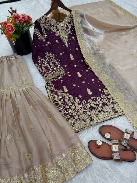 Silk Embroidered Sharara Set