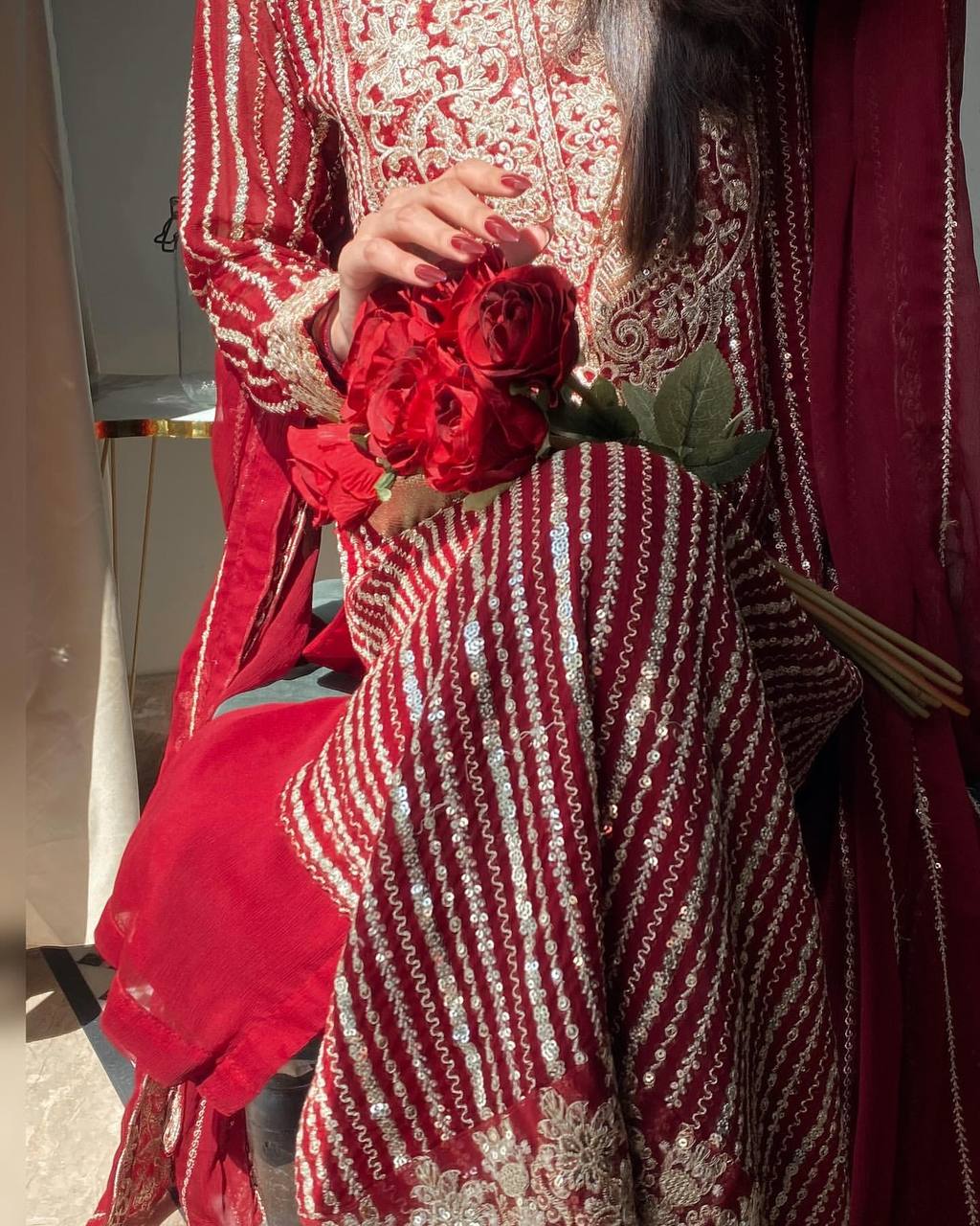 Elegant Faux Georgette Embroidered Suit Set