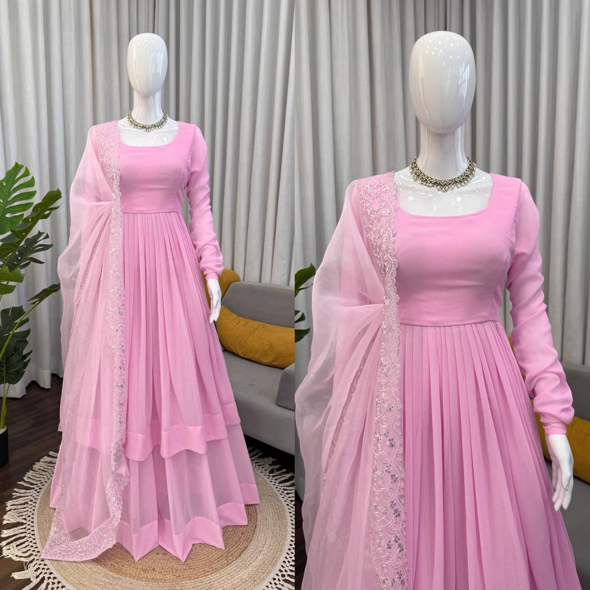 Exquisite Faux Georgette Top &amp; Palazzo Set with Organza Silk Dupatta