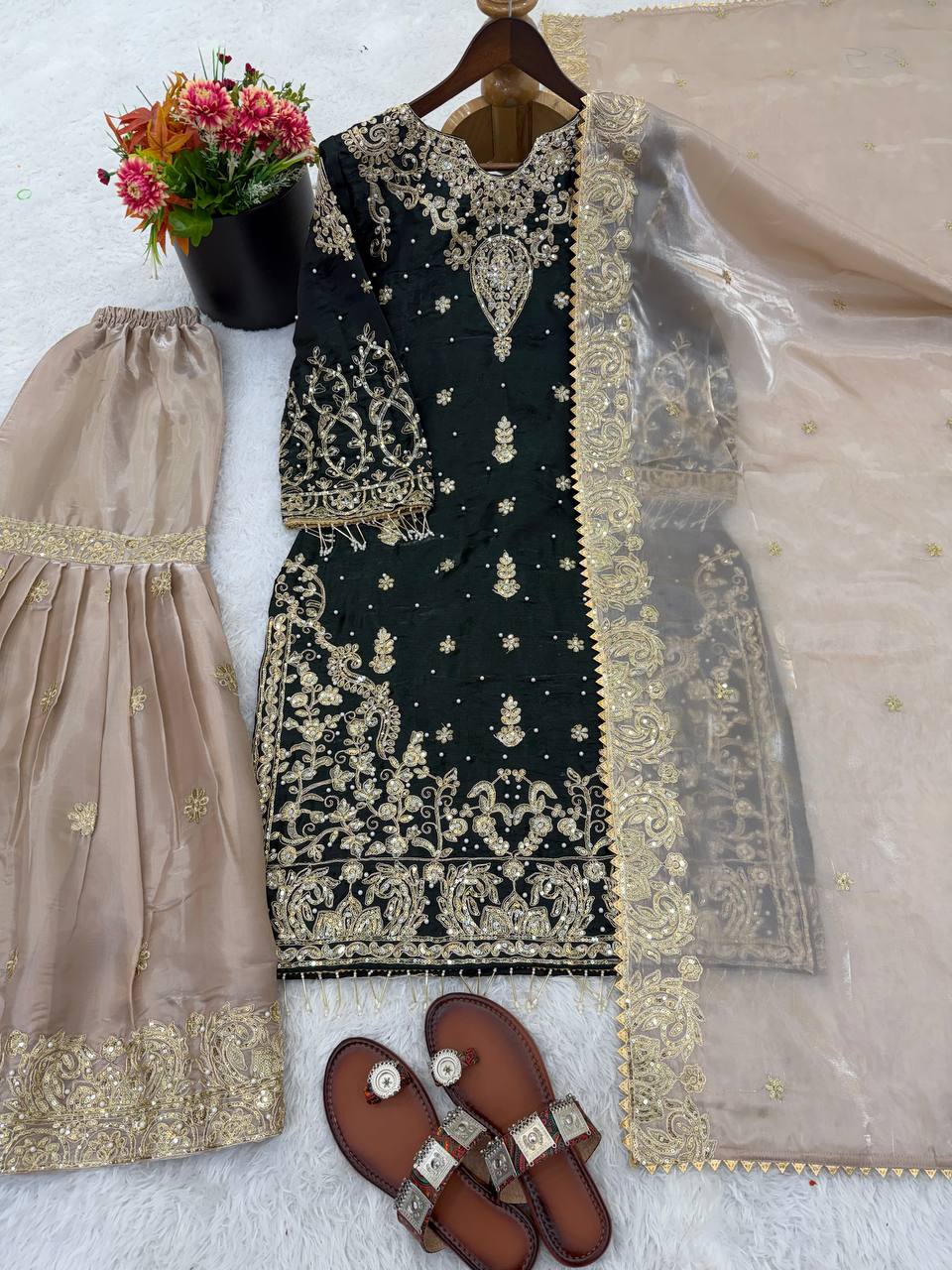 Heavy GMY Silk Embroidered Sharara Suit Set