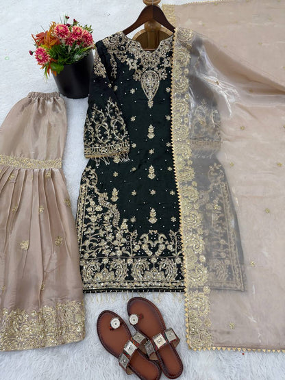 Heavy GMY Silk Embroidered Sharara Suit Set