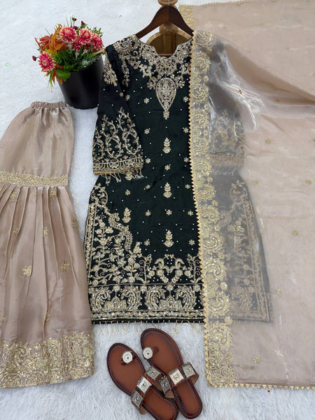 Heavy GMY Silk Embroidered Sharara Suit Set