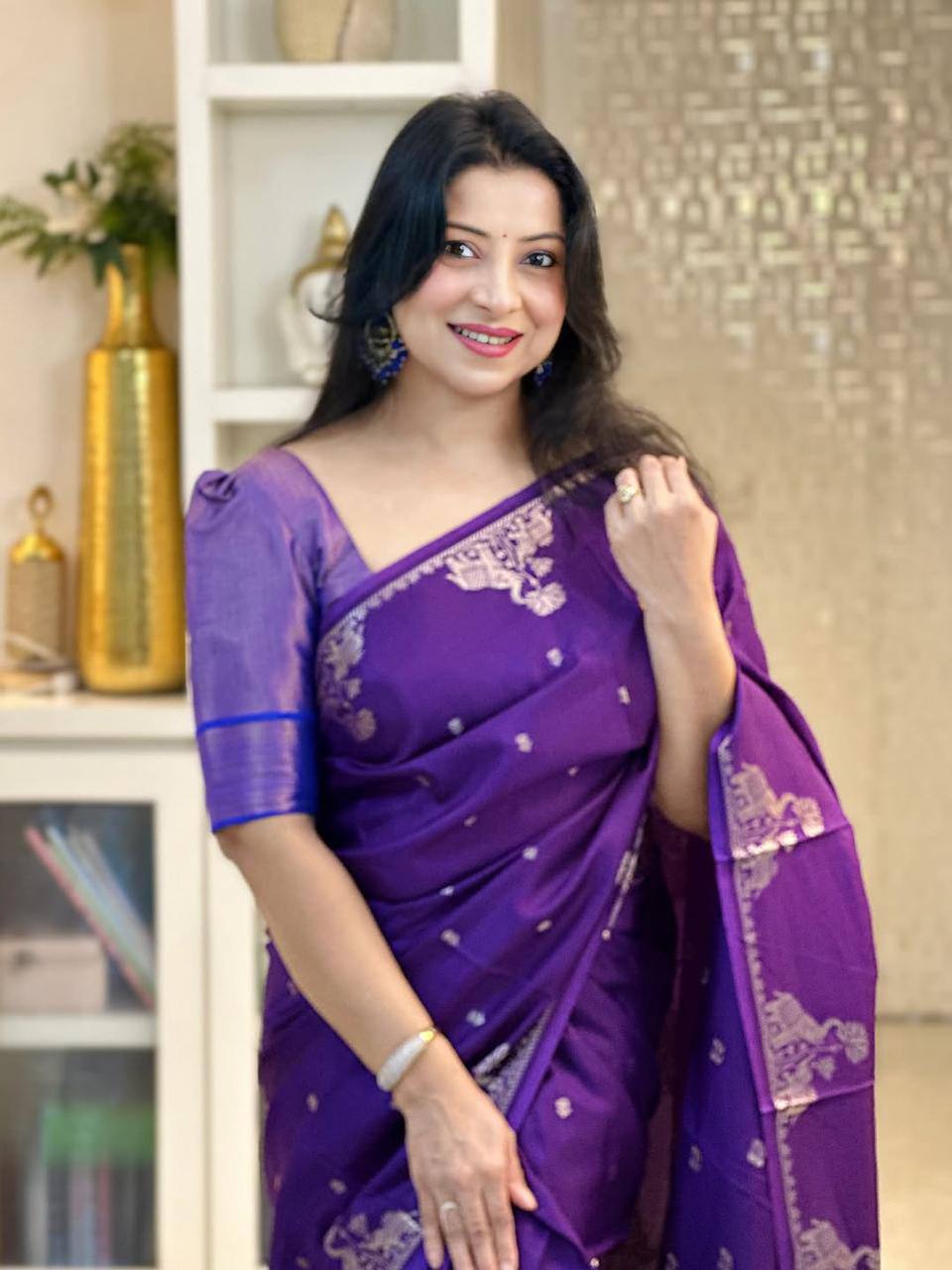 Soft Banarasi Silk Saree | Rich Jacquard Weaving &amp; Golden Zari
