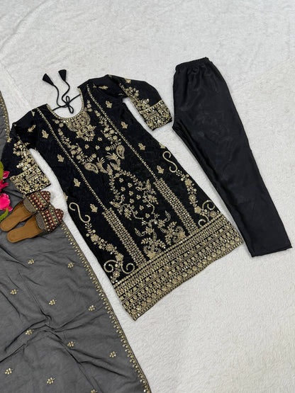 Elegant Korean Satin Silk Salwar Suit Set