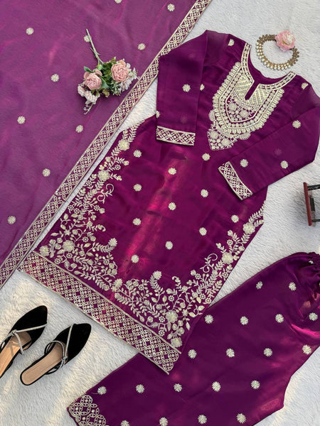 Exquisite JMC Silk Thread-Work Suit Set