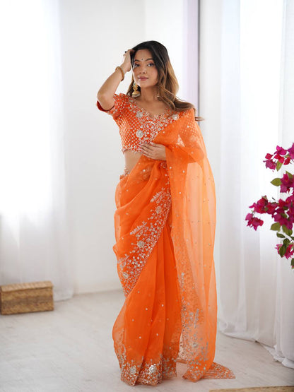 Exquisite Heavy Organza Silk Saree with Sequin Embroidery