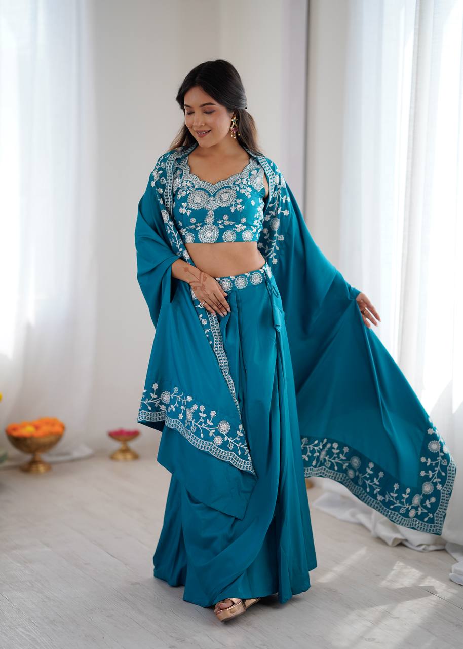 Indo-Western French Crepe Dhoti Set with Sequined Shrug