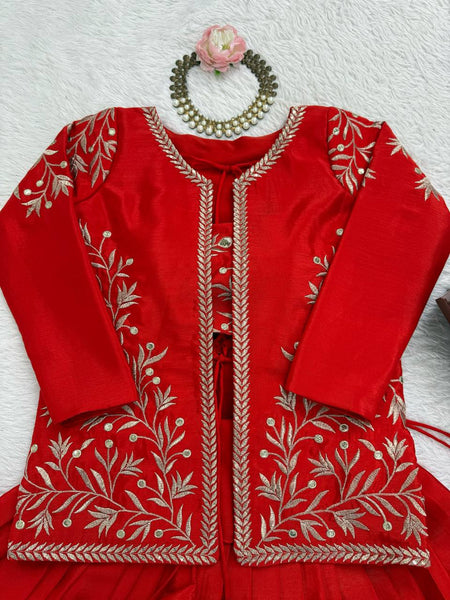 Heavy Chinon Silk Lehenga Choli with Embroidered Koti