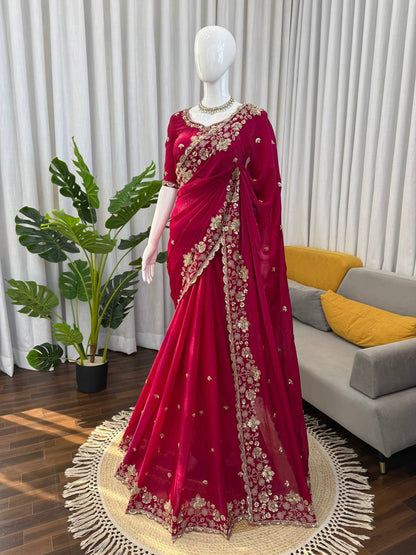 Exquisite Fendy Silk Saree with Heavy Beadwork
